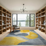 Abstract Mustard Yellow Slate Blue Geometric Area Rug