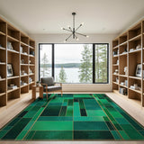 Emerald Green Gold-Framed Geometric Area Rug