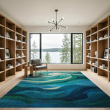 Blue and Teal Ocean Waves Area Rug