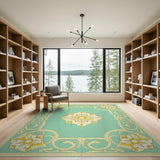 Teal Persian Medallion Traditional Persian Area Rug