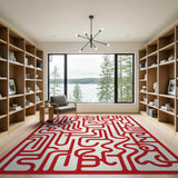 Bold Red Maze Labyrinth Area Rug
