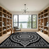 Traditional Persian Black and White Intricate Black White Mandala Persian Rug