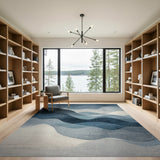 Blue and Teal Abstract Area Layered Blue Wave Abstract Area Rug