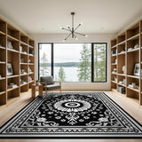 Ornate Black White Floral Mandala Area Rug