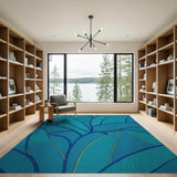 Teal Blue Palm Leaf Area Rug