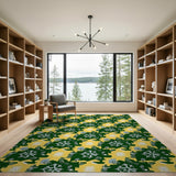 Geometric Snowflake Area Rug in Green Yellow