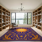 Purple Sunburst with Gold Floral Border Area Rug