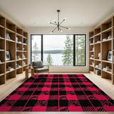 Pink Black Buffalo Check Distressed Vintage Area Rug
