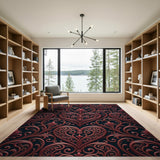 Red Baroque Hearts Floral Area Rug