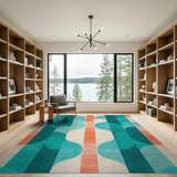 Teal Orange Wavy Geometric Area Rug