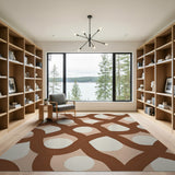 Abstract Beige Loop Rug with Brown Curves White Dots