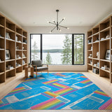 Blue Airplane Ticket Rainbow Area Rug