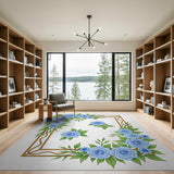 Vintage Blue Roses Floral Frame Area Rug