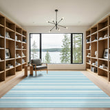 Blue and White Striped Coastal Area Rug