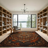 Ornate Gold Floral Mandala Area Rug