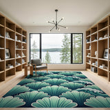 Teal Seashell Wave Coastal Area Rug