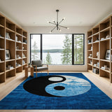 Zen Yin-Yang Pagoda Blue Area Rug
