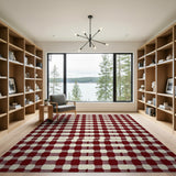 Burgundy Gingham Check Area Rug