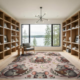 Whimsical Reading Mice Pink Area Rug