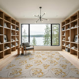 Beige and Neutral Golden Swirl Abstract Area Rug