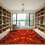 Red Fiery Red Geometric Modern Area Rug