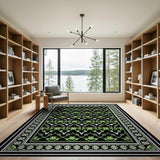 Vibrant Green Art Deco Fan Motif Rug