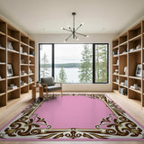 Pink Elegant Pink Ornate Border Area Rug