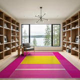 Vibrant Pink Framed Yellow Geometric Area Rug