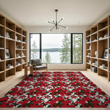 Vibrant Red Hibiscus Floral Wildlife Area Rug