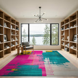 Vibrant Pink Teal Yellow Geometric Area Rug