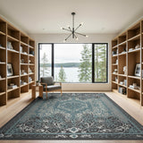 Elegant Blue Teal Persian Floral Area Rug