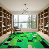 Playful Black Cats Geometric Green Area Rug