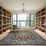 Teal Persian Medallion Area Rug on Terracotta