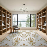 Elegant Gold Damask Floral Floral Vintage Area Rug