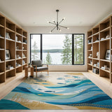 Teal Blue Ocean Fish Waves Area Rug