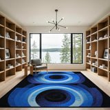 Modern Blue Concentric Circles Area Rug