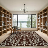 Ornate Cream on Brown Traditional Persian Rug