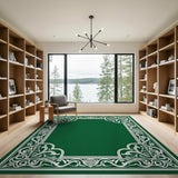 Emerald Green Ornate Border Area Rug