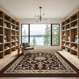 Ornate Gold Floral on Brown Vintage Area Rug