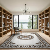 Ornate Brown Sunburst Medallion Rug