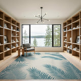 Teal Palm Frond Coastal Blue and Teal Area Rug