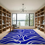 Abstract Area Blue and Teal Navy Blue Abstract Wave Area Rug