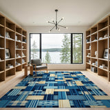 Blue Teal Geometric Patchwork Rug