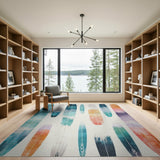 Watercolor Surfboard Lineup Coastal Area Rug