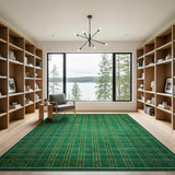 Geometric Modern Emerald Green Gold Grid Geometric Area Rug