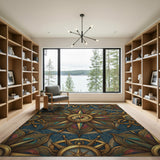 Vintage Compass Blue Area Rug