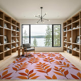 Orange Leaves on Blush Pink Area Rug