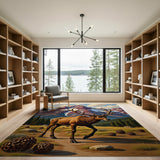 Majestic Bull Elk Snowy Peaks Area Rug