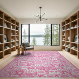 Vibrant Pink Typography Abstract Area Rug
