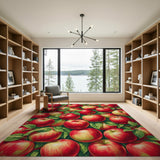 ODIKA Red Apple Pattern Washable Area Rug - Low Pile Non-Slip Fruit Print Rug